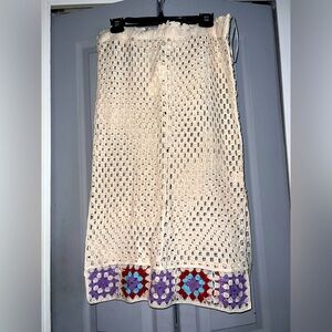 🧶NWT Adiva Cream Crochet Midi Skirt with Purple and Red Details size XL